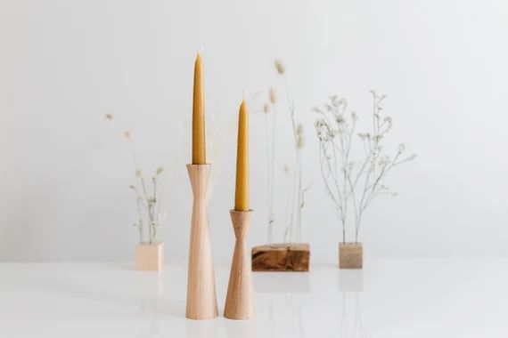 Set of 2 Handturned Minimalist Wood Candlestick Weiß Oak - Etsy Canada | Etsy (CAD)
