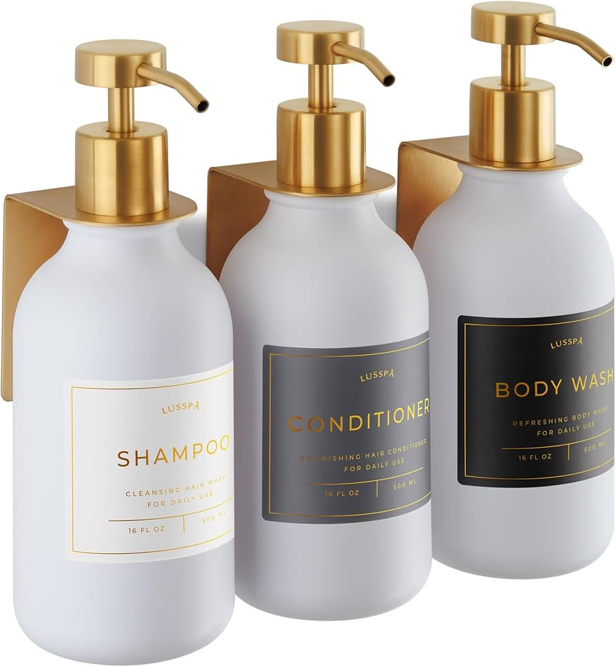 Shower Shampoo Dispenser Wall Mounted \u2013 3 Refillable 16.9 oz White Bottles with Stainless St... | Amazon (US)