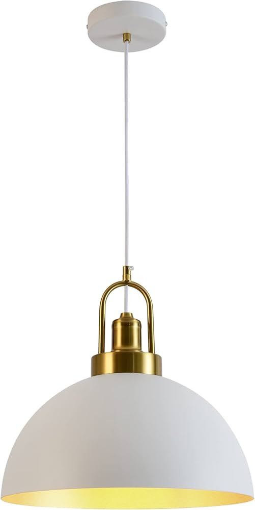 Vintage Pendant Light Fixture 13.58'' Rustic Dome White and Gold Farmhouse Pendant Lighting Brass... | Amazon (US)