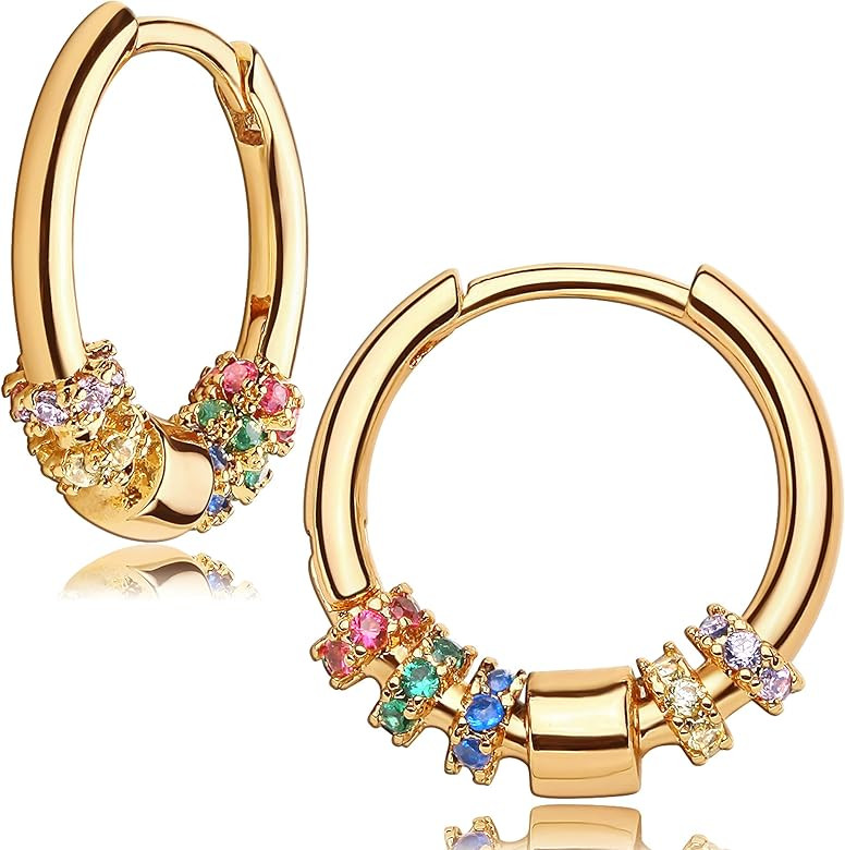 Fettero Gold Huggie Hoop Earrings for Women Gold Plated Dainty Hypoallergenic Earrings Hoop Beade... | Amazon (US)