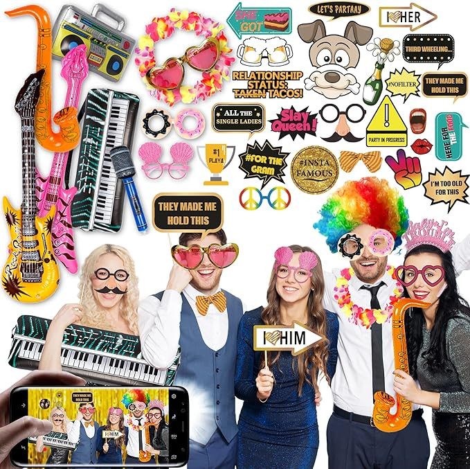 70 Pc Large Premium Photo Booth Props Set for All Occasions - Wedding Props, Birthday Props, Grad... | Amazon (US)