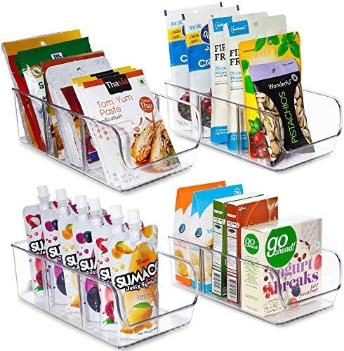 YIHONG Plastic Food Packet Organizer Bins, 4 Pack Clear Storage Bins for Pantry,Refrigerator, Cab... | Amazon (US)