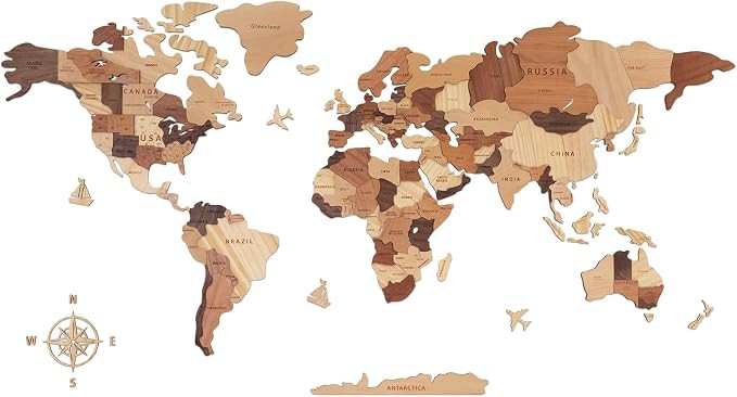 Handiwoo Wooden World Map 3D, Wood World Map Wall Art, Multilayered Wooden Map of The World Wall ... | Amazon (US)