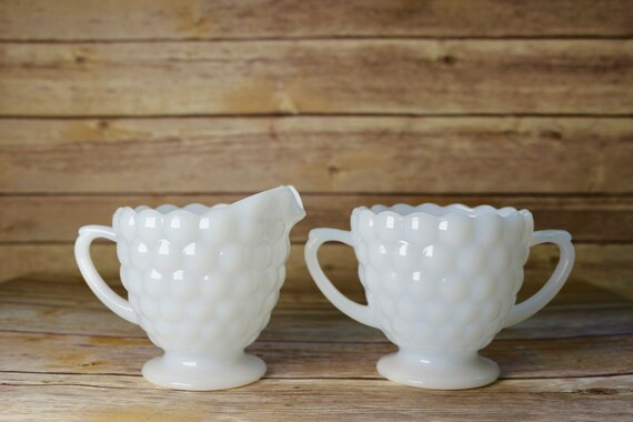 Anchor Hocking White Bubble Creamer and Sugar Bowl - Milk Glass | Etsy (US)