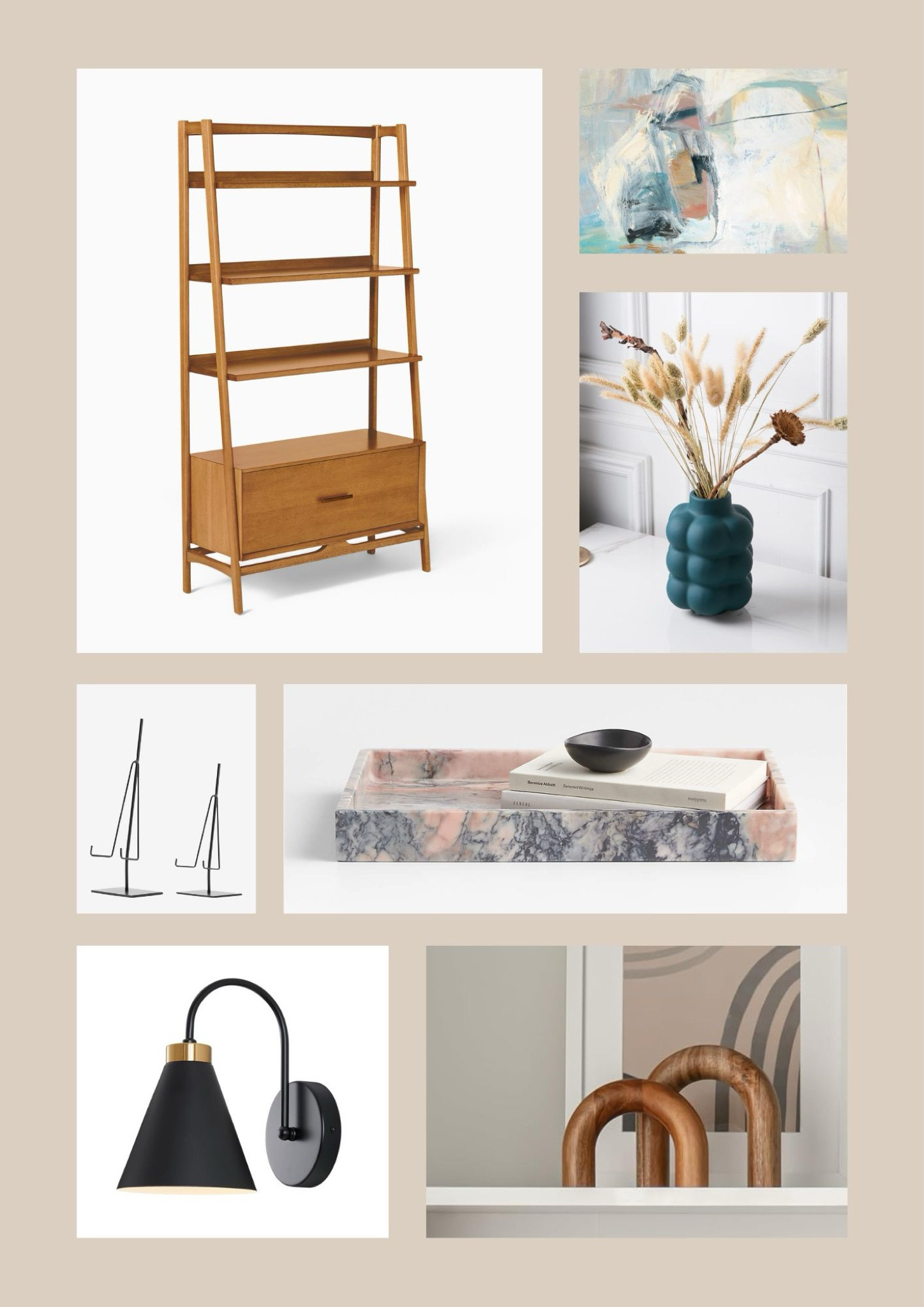 Weekly mood board reveal ⭐️ This time, we had a follower request for an eclectic mid-century bookshelf setup, so I pulled together some mod shelf accents, bookends, cool lighting, art (plus a stand to put it on!), and vases. Bonus products not featured in the graphic are also linked below!!

#LTKFindsUnder50 #LTKFindsUnder100 #LTKHome