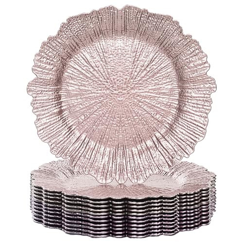 MAONAME Pink Charger Plates Set of 12, Reef Plate Chargers for Dinner Plate, Plastic Table Charger Plates for Wedding Bulk, Party | Amazon (US)