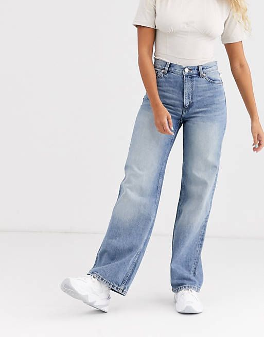 Monki Yoko wide leg organic cotton jeans in mid blue | ASOS | ASOS (Global)