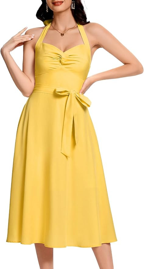 Bbonlinedress Vintage 1950s Halter Cocktail Dress Summer Retro Prom Homecoming Maxi Dress for Tee... | Amazon (US)