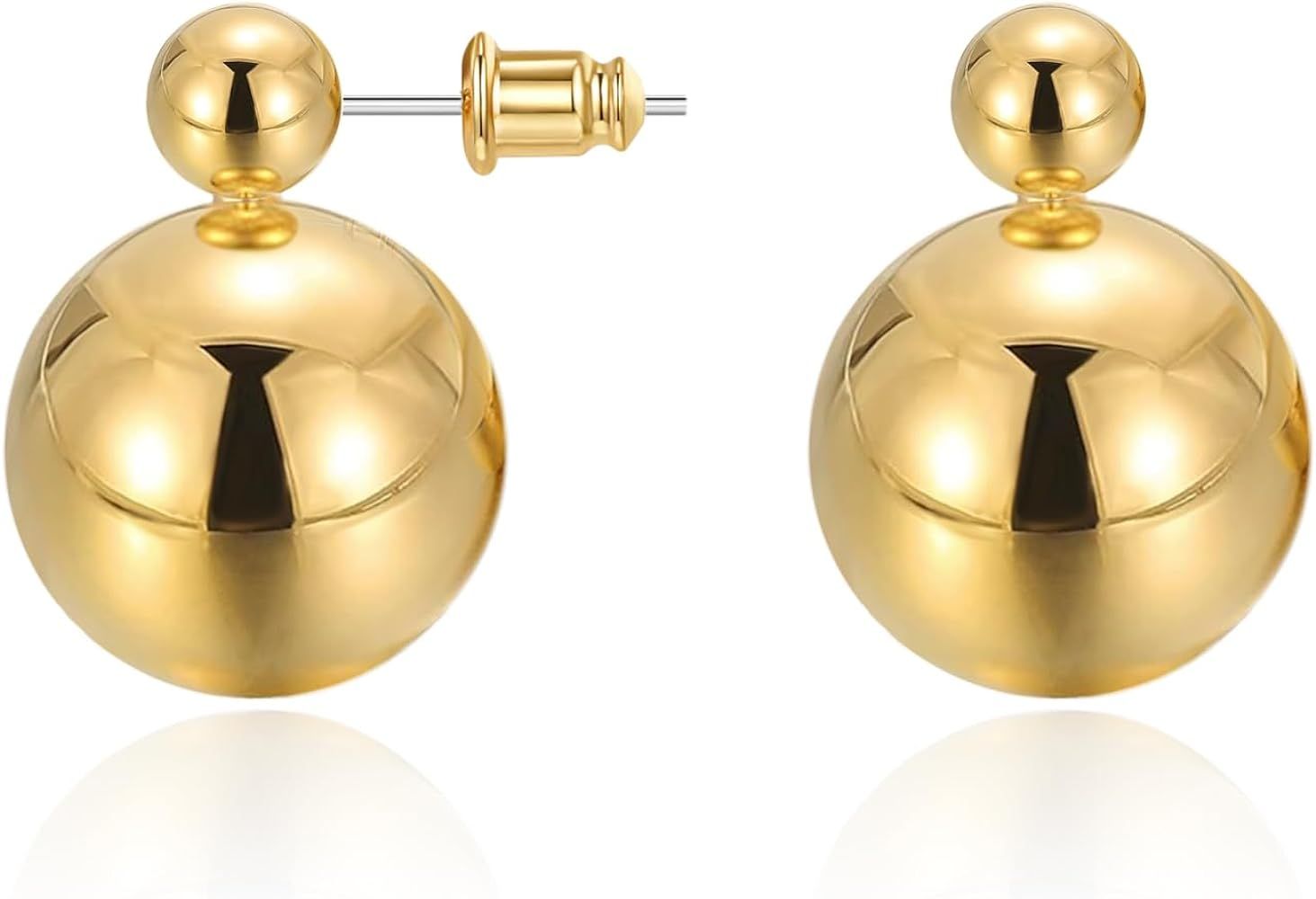 Gold Stud Earrings for Women 14K Gold Plated 925 Sterling Silver Post Ball Stud Earrings for Wome... | Amazon (US)