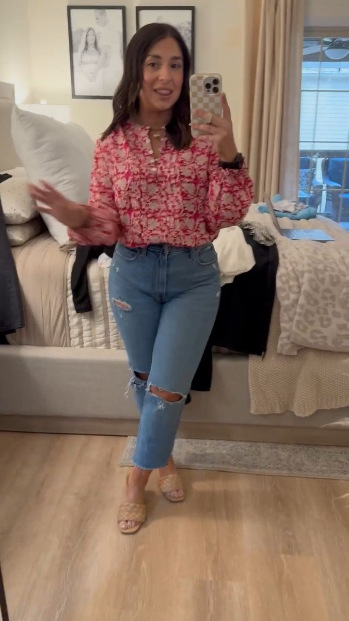 This Amazon blouse is perfect for spring! I love the pattern, I love the color, I love the functional buttons. Can be worn for errands or buttoned up for work wear or teacher outfit.

#LTKSeasonal #LTKfindsunder50 #LTKworkwear