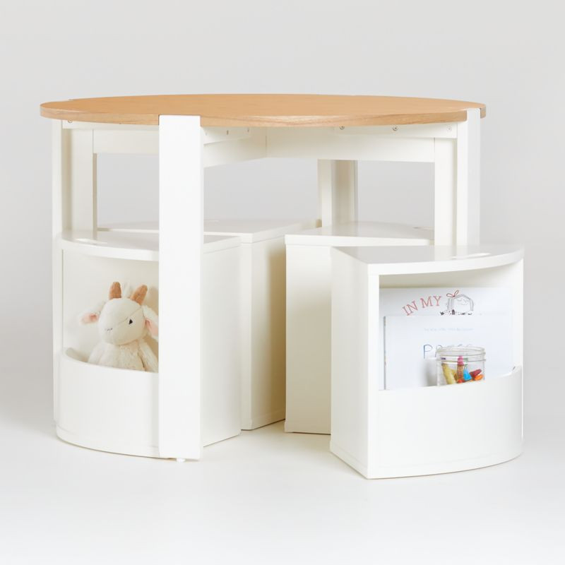 Nesting White and Natural Play Table, Chairs, and Acrylic Mat Set | Crate and Barrel | Crate & Barrel