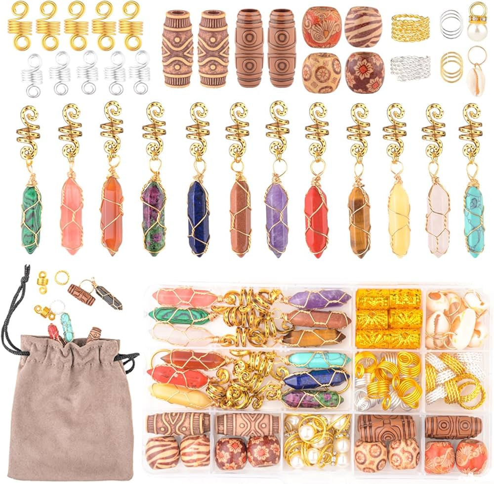 Hair Jewelry Crystal Dreadlock Accessories,Natura Stone for Hair Braids Charm Coils Rings Hair Cu... | Amazon (US)