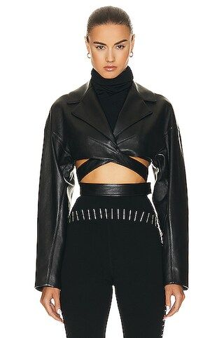 ALAÏA Leather Crossover Jacket in Noir Alaia | FWRD | FWRD 