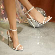 Womens Sexy And Fashionable Party HighHeeled Sandals With A Round Toe And Ankle Strap | SHEIN
