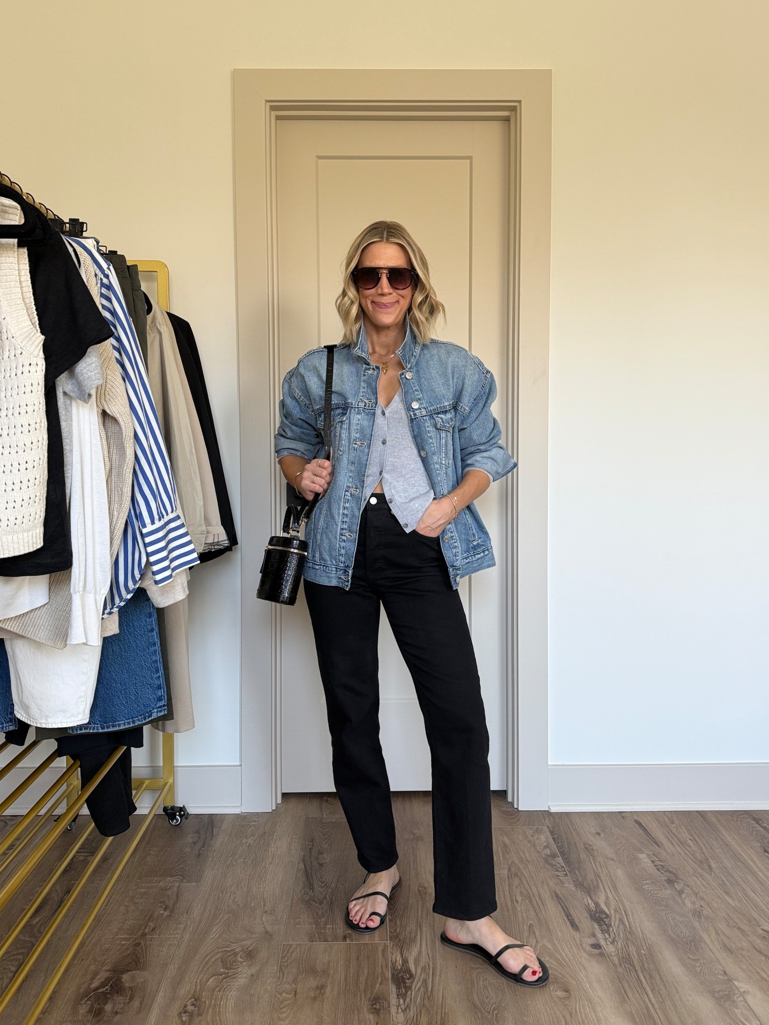 Wearing 26 jeans, small cardigan, medium denim jacket, sandals tts

#LTKootd #LTKOver40 #LTKSeasonal