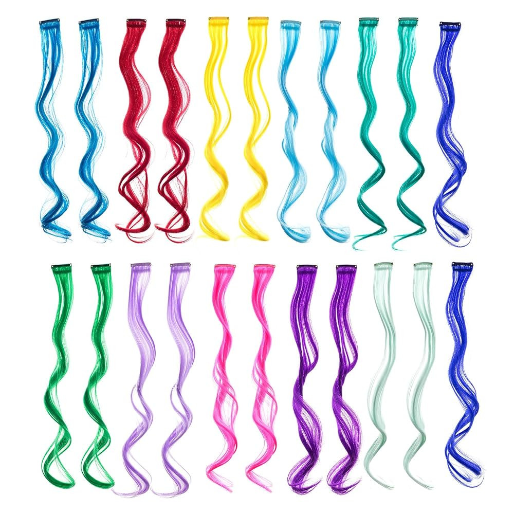 SWACC 22 Pcs Colored Party Highlights Clip on in Hair Extensions Multi-Colors Hair Streak Synthet... | Amazon (US)