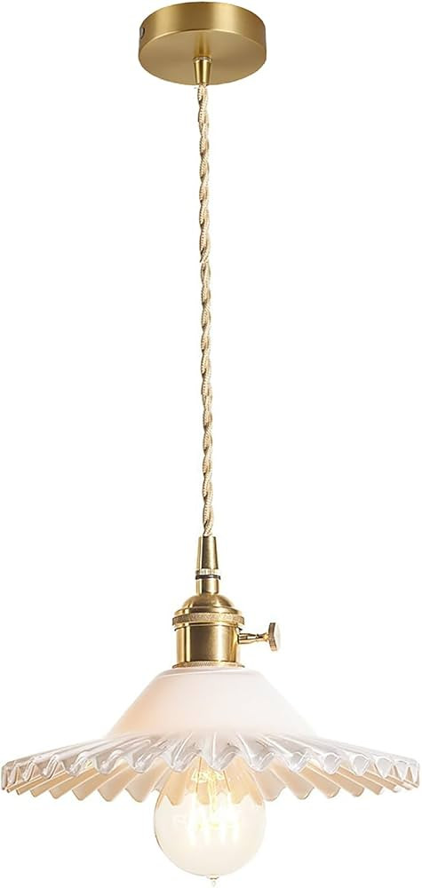 Milk White Vintage Glass Round Pendant Light Fixtures Gold Brass Finish and Switch Pendant Chande... | Amazon (US)