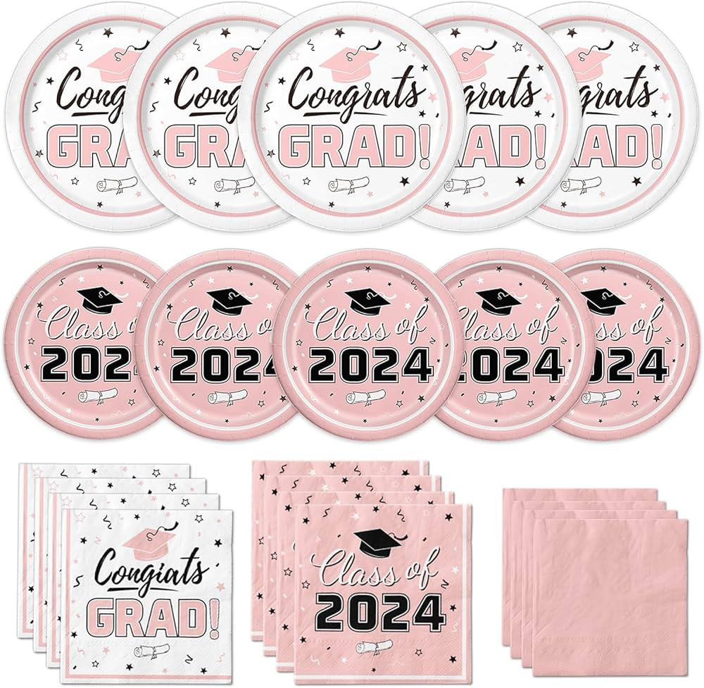 Graduation Party Supplies Kit Serve 50 Graduation Party Class of 2024 Tableware Pink Disposable D... | Amazon (US)