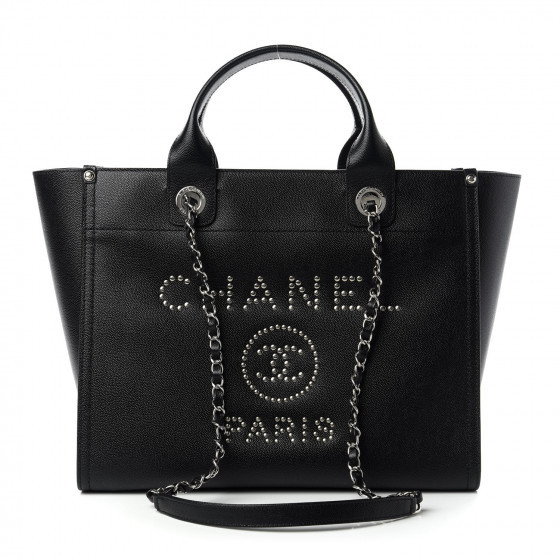 CHANEL Caviar Small Studded Deauville Tote Black | Fashionphile