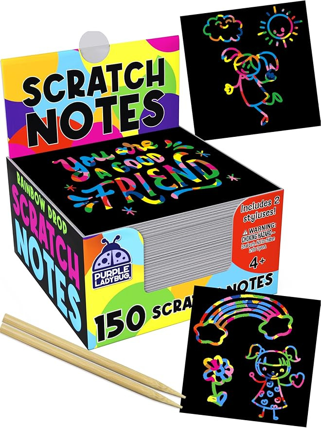 PURPLE LADYBUG Scratch Art for Kids - 150 Rainbow Scratch Art Mini Notes Arts and Craft Supplies,... | Amazon (US)