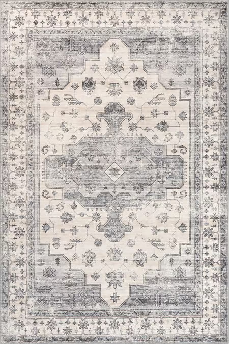 Gray Francis Cartouche Medallion Washable 8' x 10' Area Rug | Rugs USA