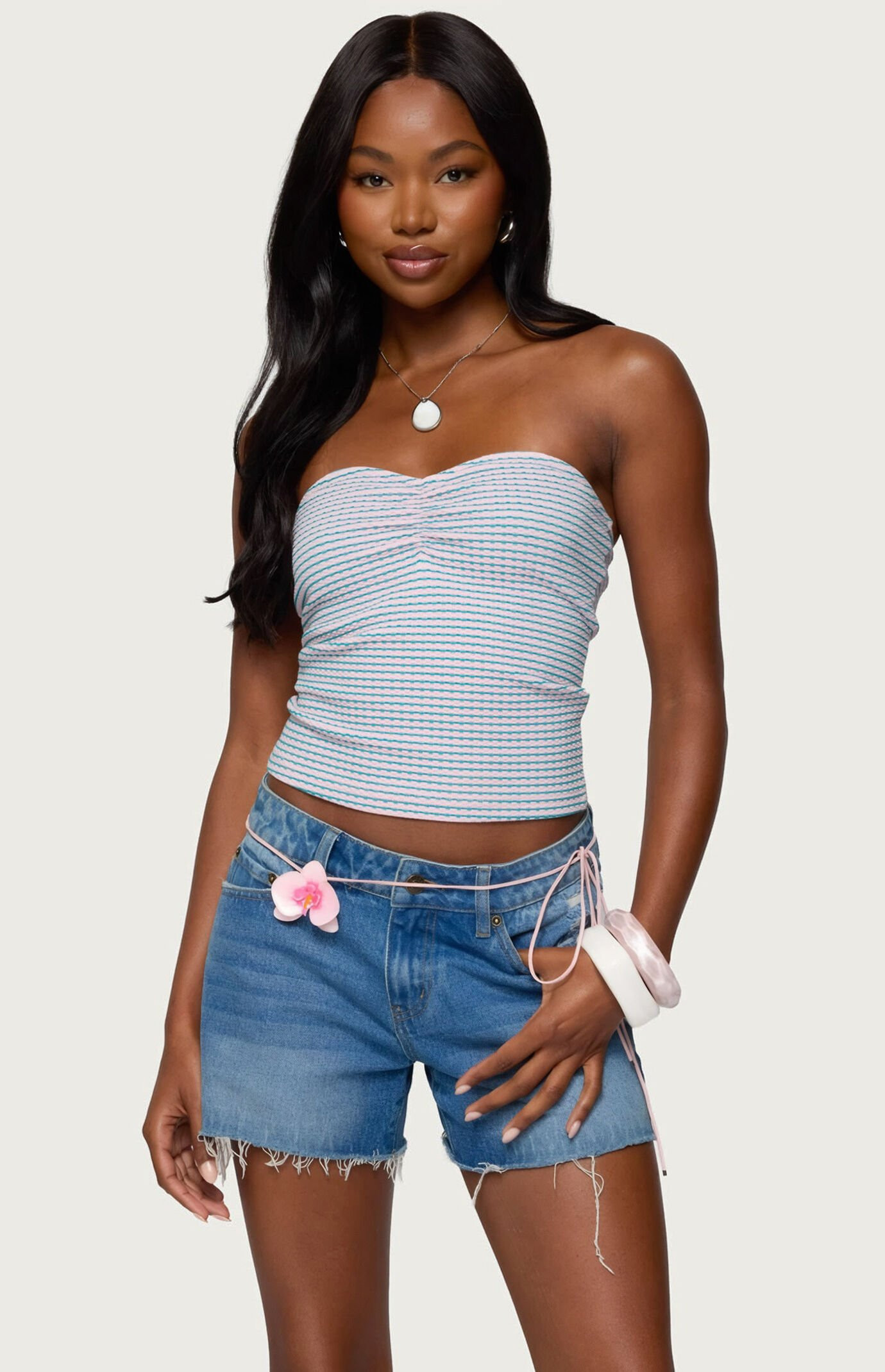 Edikted Women's Veranda Textured Striped Tube Top in Pink - Size XS | PacSun