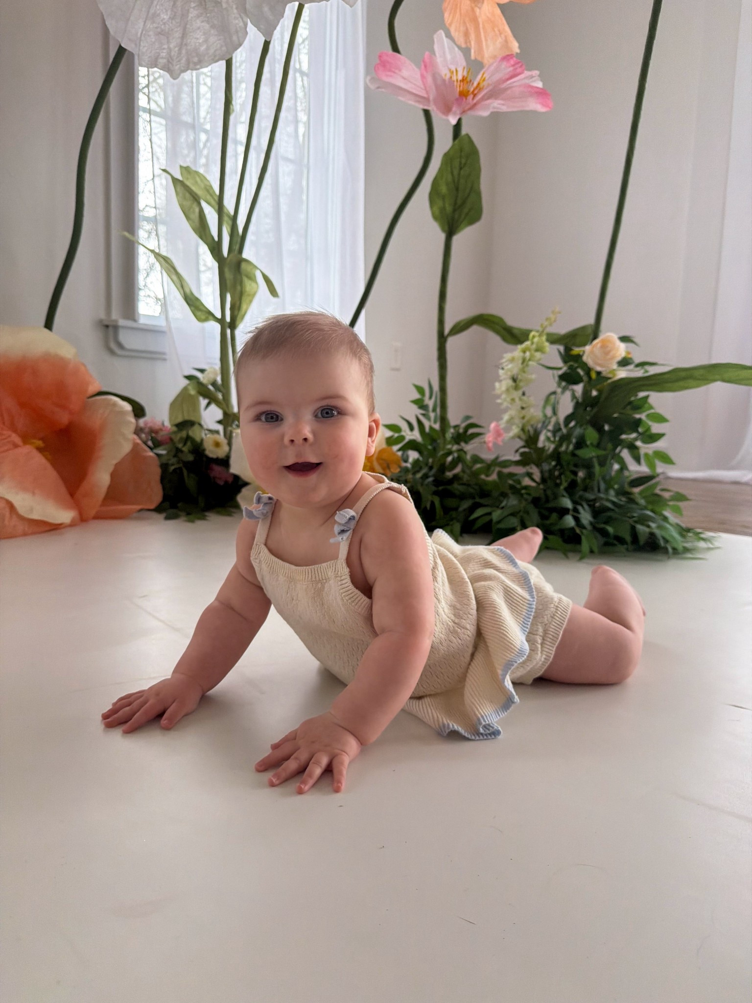 Baby girl’s outfit for family photos today 🥹 it’s a one piece with a tutu skirt and bows on the straps!