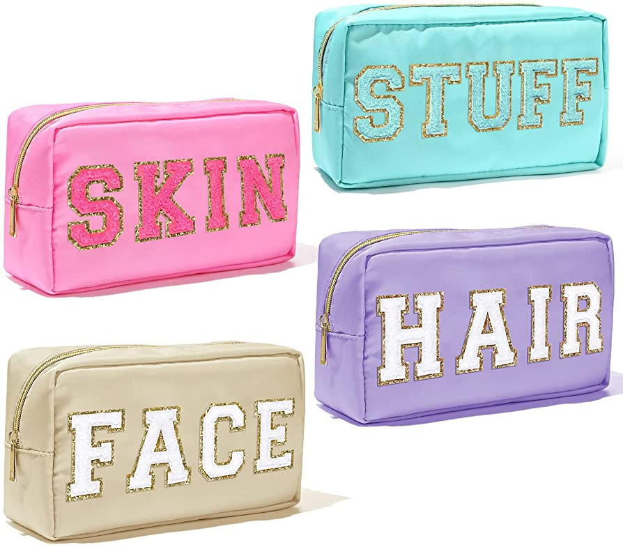4Pcs Nylon Preppy Makeup Bag Chenille Letter Cosmetic Bag Pouch Zipper Preppy Travel Organization... | Amazon (US)