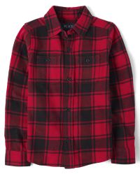 Boys Matching Family Buffalo Plaid Flannel Button Down Shirt - classicred | The Children's Place