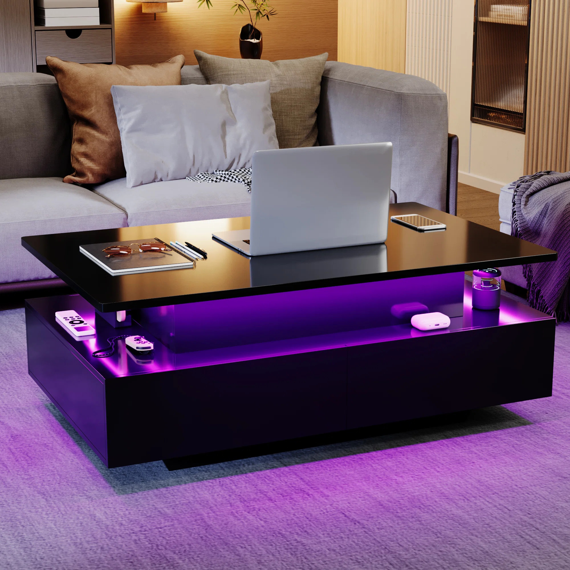 Rectangular LED Coffee Table with 4 Drawers | Wayfair North America