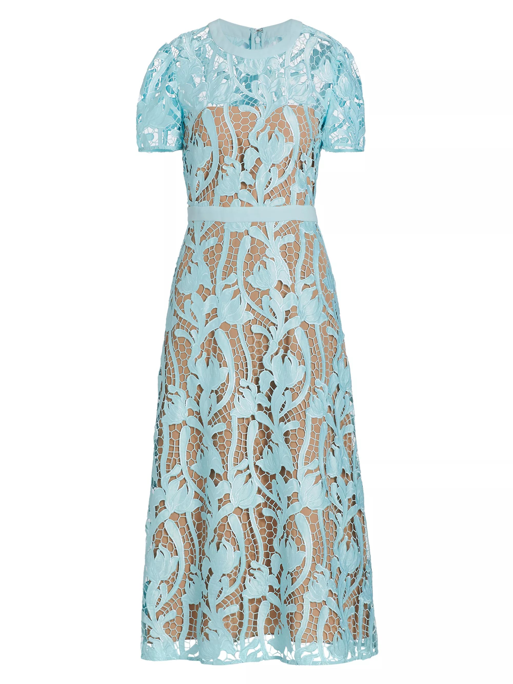 Short-Sleeve Lace Midi-Dress | Saks Fifth Avenue