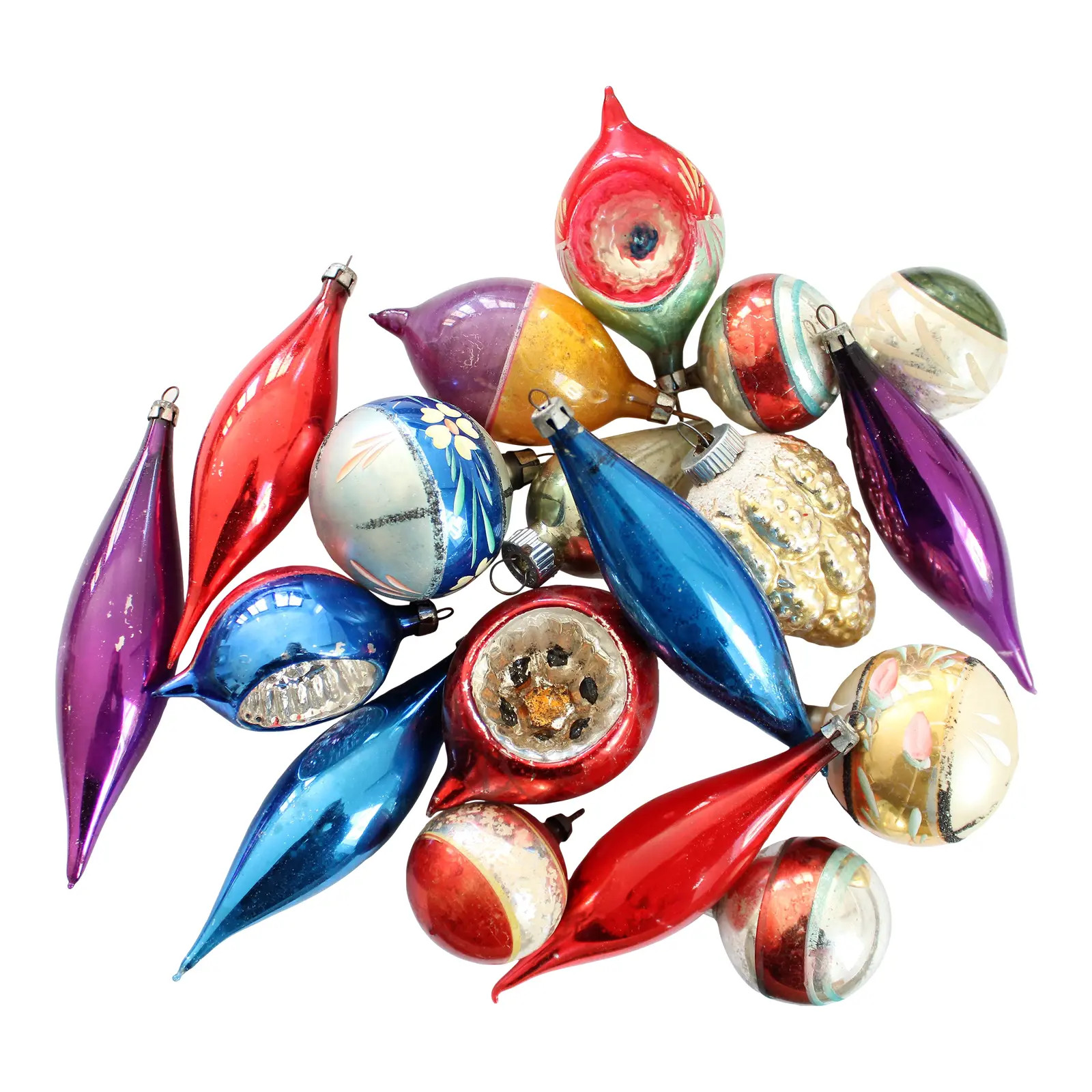 Christmas Holiday European Glass Ornaments Assortment S/18 | Chairish