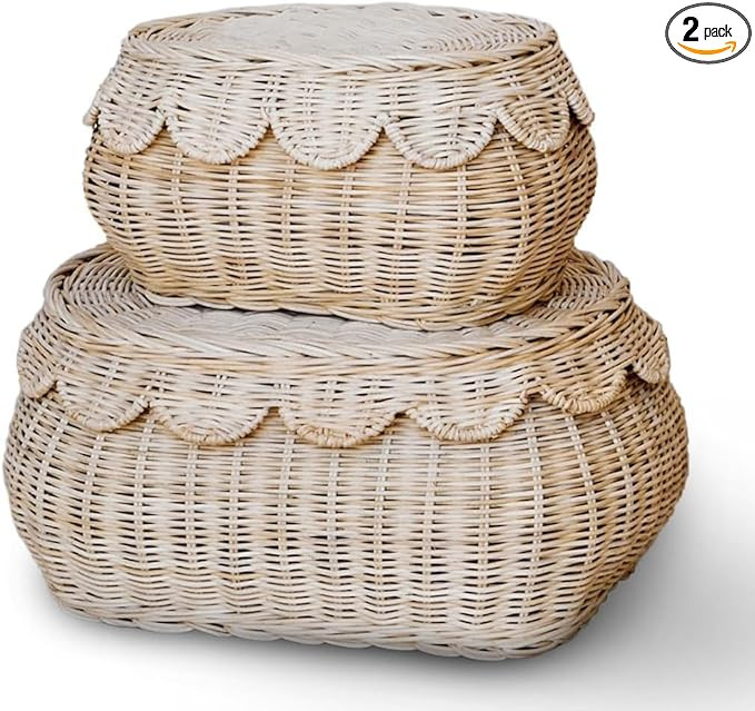 The Original Scalloped Basket Set Of 2 – Small Scallop Basket - 15 x 10 x 6 In - Hand-Woven & A... | Amazon (US)
