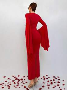 Aloruh Women Elegant Valentine's Day Holiday New Years Party Extra Long Bell Sleeve Cinched Waist... | SHEIN