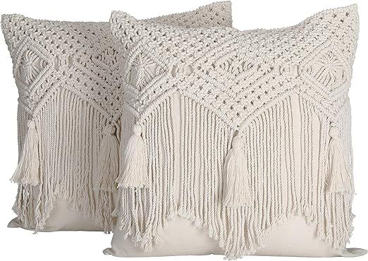 Folkulture Boho Throw Pillow Covers 18x18, Macrame Pillow Covers for Christmas Decoration, Modern... | Amazon (US)
