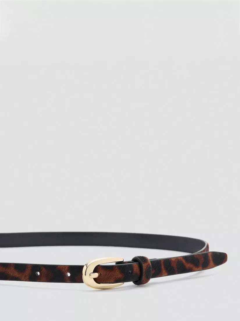 Mango Nestor Leopard Print Leather Belt, Brown | John Lewis (UK)