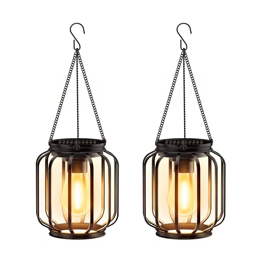 Solar Hanging Lanterns Outdoor: 2 Pack Metal Solar Hanging Lights with Hook, Bright - Warm Waterp... | Amazon (US)