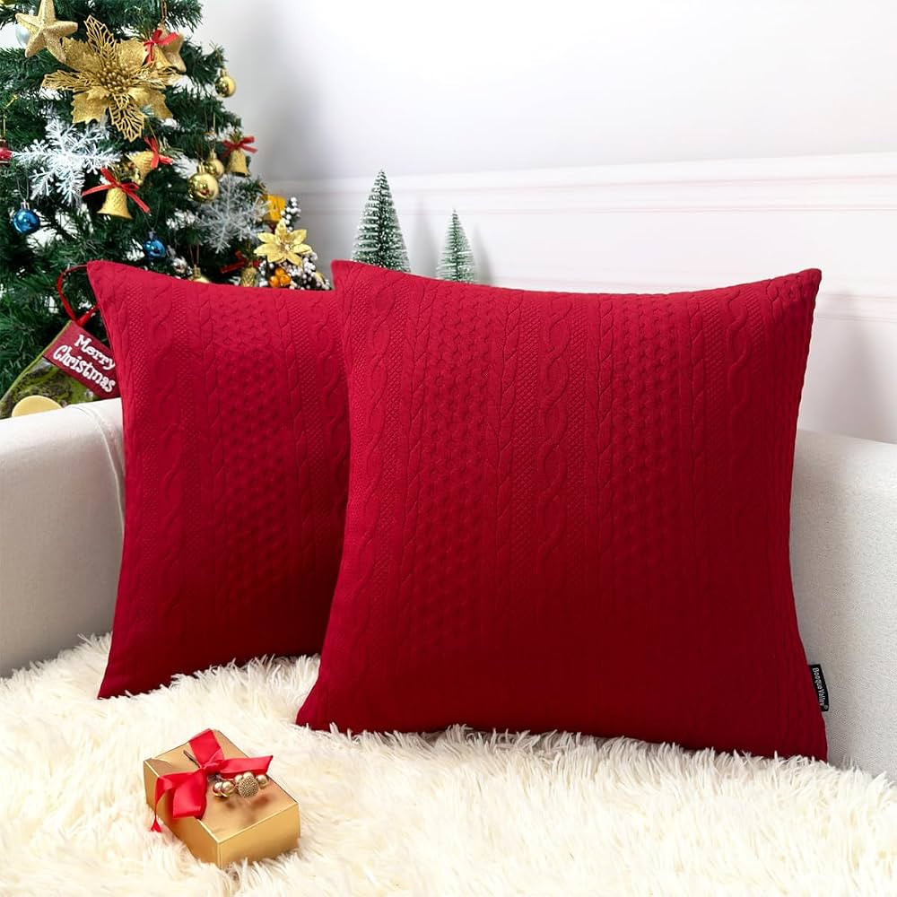 Booque Valley Christmas Pillow Covers, Pack of 2 Super Soft Elegant Modern Patterned Red Cushion ... | Amazon (US)