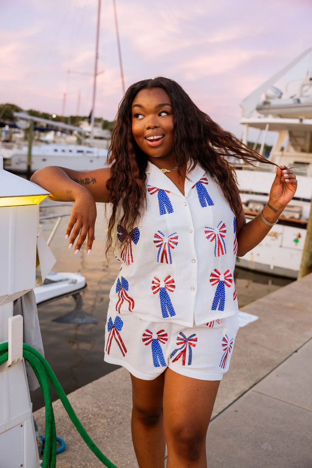 White USA Gauze Bow Short | Queen of Sparkles