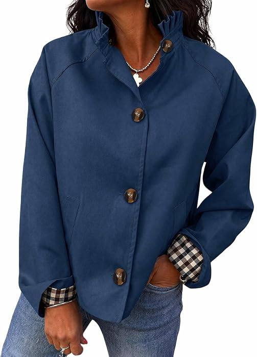 Cicy Bell Womens Ruffle Short Trench Coat Single Breasted Cropped Jackets | Amazon (US)