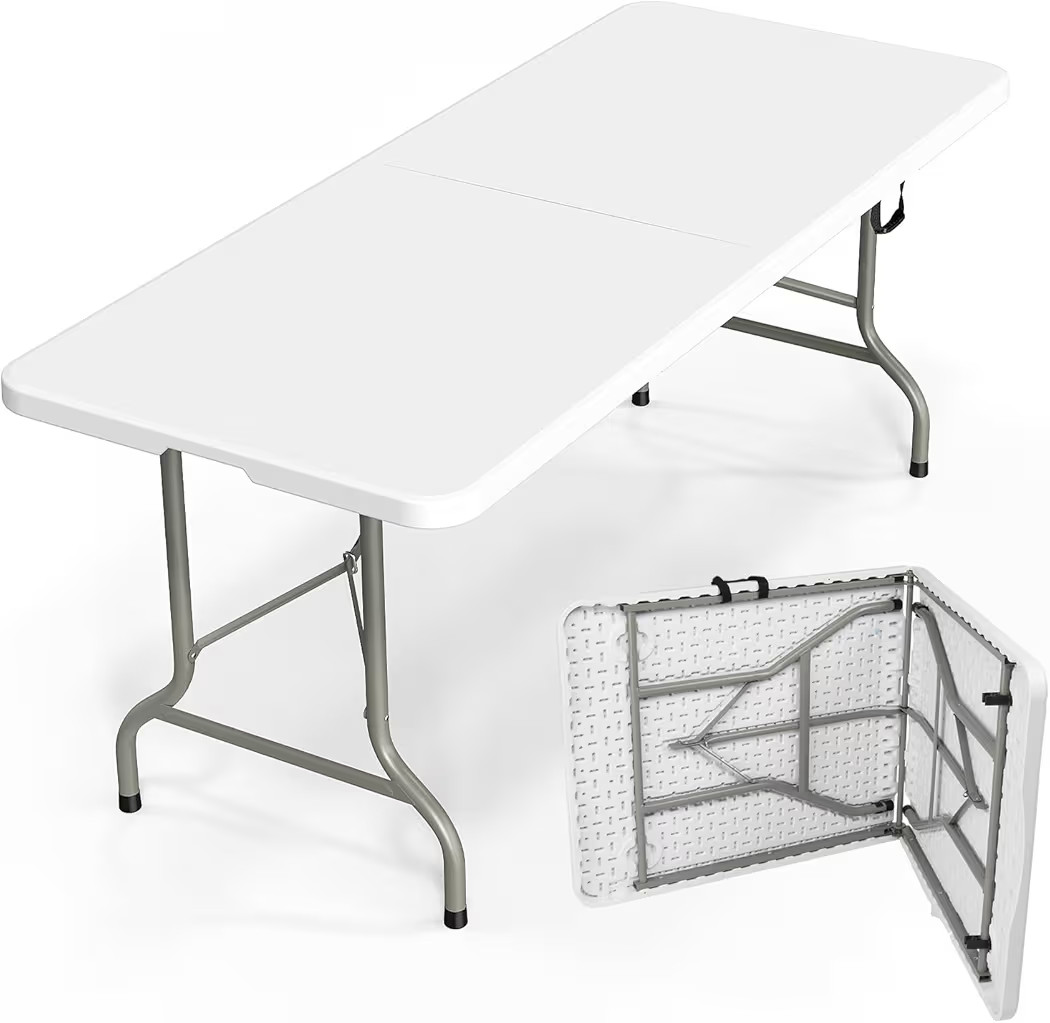 Bonnlo Folding Table 6ft, Portable Collapsible Plastic White Long Tables for Party, Camping, Banq... | Amazon (US)