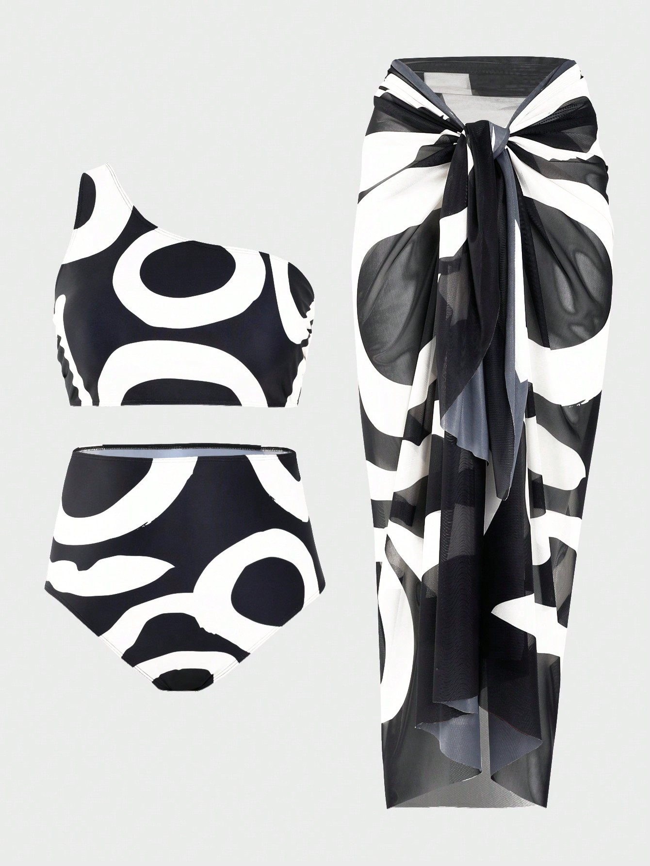 SHEIN Swim Oasis Summer Beach Plus Size Women's Printed One Shoulder Bikini Set 3pcs Set Music Fe... | SHEIN