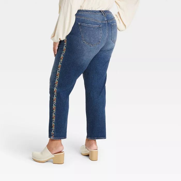Women's Mid-Rise Straight Leg Embroidered Jeans - Knox Rose™ | Target
