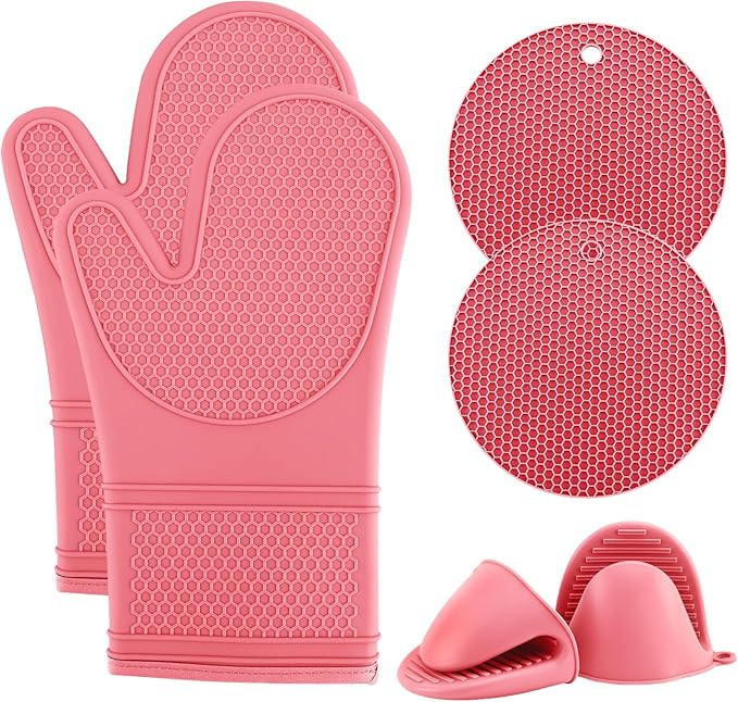 COOK WITH COLOR Silicone Oven Mitt Set- 6 PC. Set - Heat Resistant Gloves with Soft Quilted Linin... | Amazon (US)