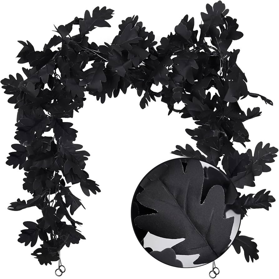 RECUTMS Black Leaf Garland 2PCS 5.7 FT Halloween Garland Fall Leaf Garland Artificial Hanging Bla... | Amazon (US)