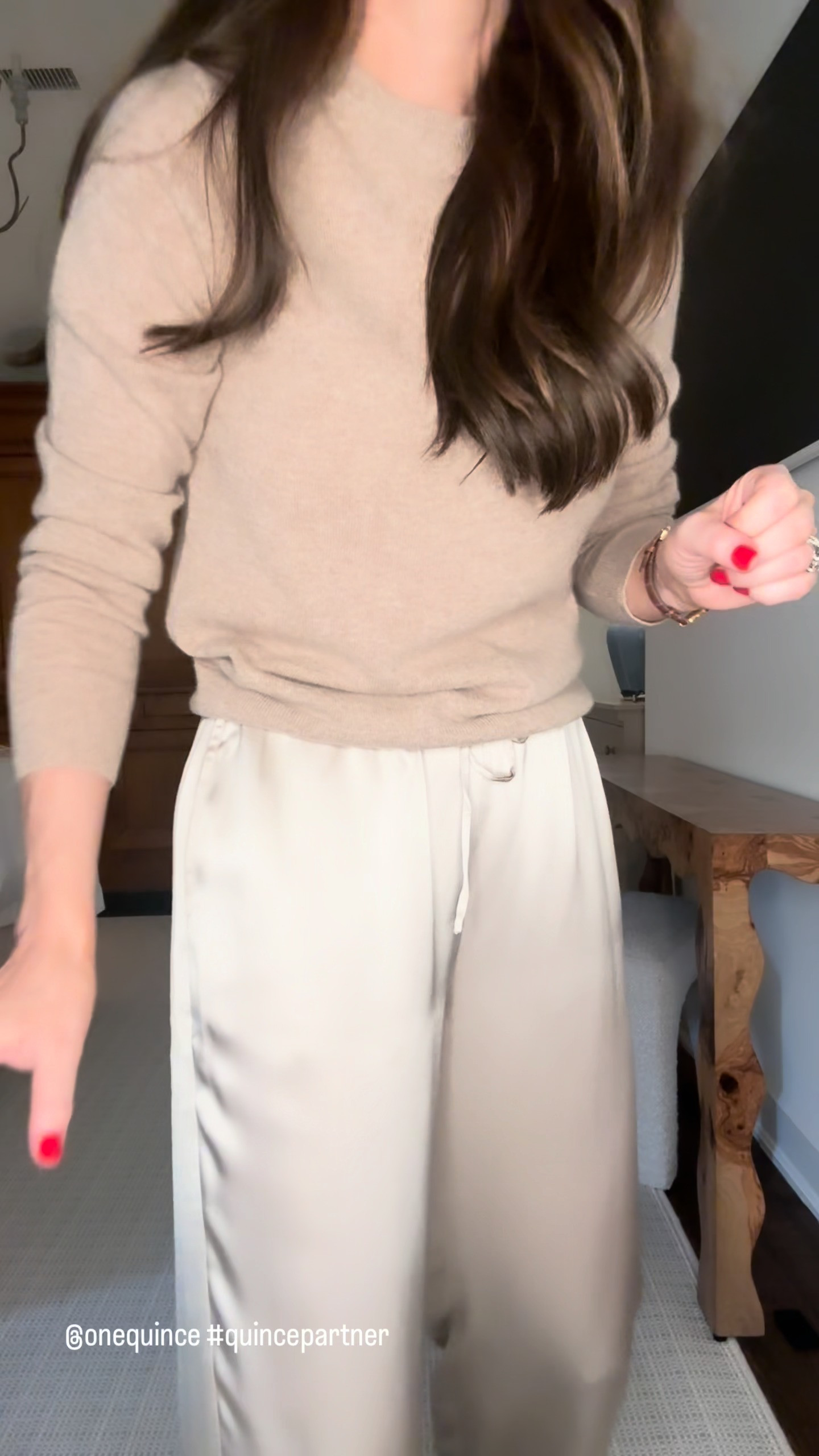 Transitional weather has me thinking about the pieces I want in heavy rotation once things cool down — and this sweater and silky pant is exactly the kind of fresh addition I mean. I do not own a pant like this, and styled together in a tonal palette, it feels so elevated. Comfortable enough for everyday, elevated enough to dress up for a dinner or a night out with the girls.
I love pairing it with a sweater like this one, and the price point makes it even better — you may find yourself wanting it in more than one color.
@onequince 

 #quincepartner #LTKootd #LTKSeasonal #LTKOver40