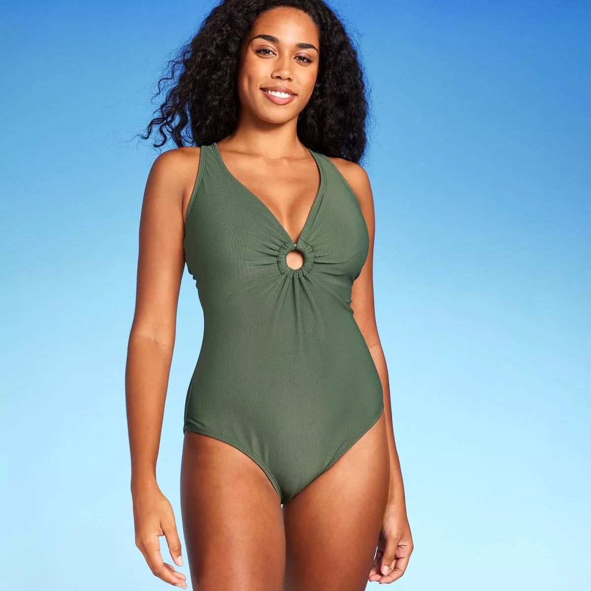 Women's Ribbed Plunge Ring Detail One Piece Swimsuit - Shade & Shore™ | Target