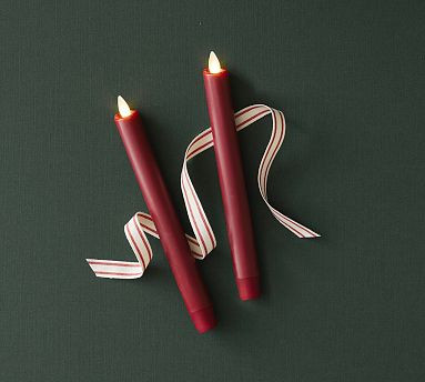 Premium Flickering Flameless Wax Taper Candle - Red | Pottery Barn (US)