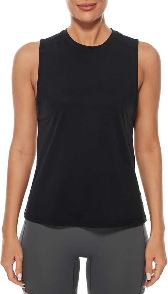 Lavento Women's Crewneck Workout Tank Top - Athletic Running Yoga Tops Sleeveless T-Shirt | Amazon (US)