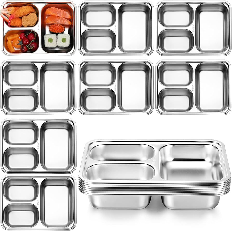 Zopeal 8 Pack 304 Stainless Steel Divided Plates Tray Rectangular Metal Dinner Section Plates for... | Amazon (US)
